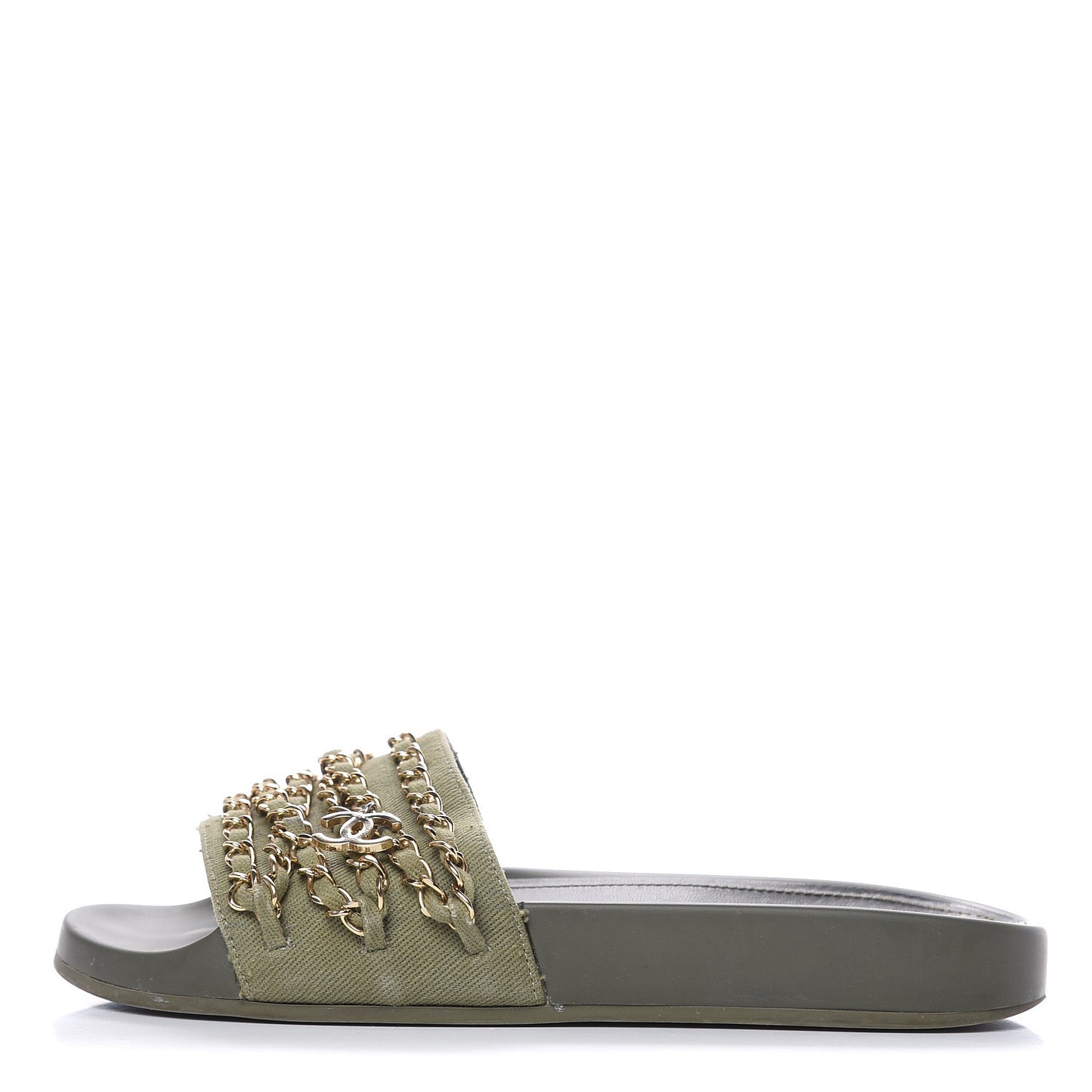 Canvas Chain Flat Sandals 36 Khaki