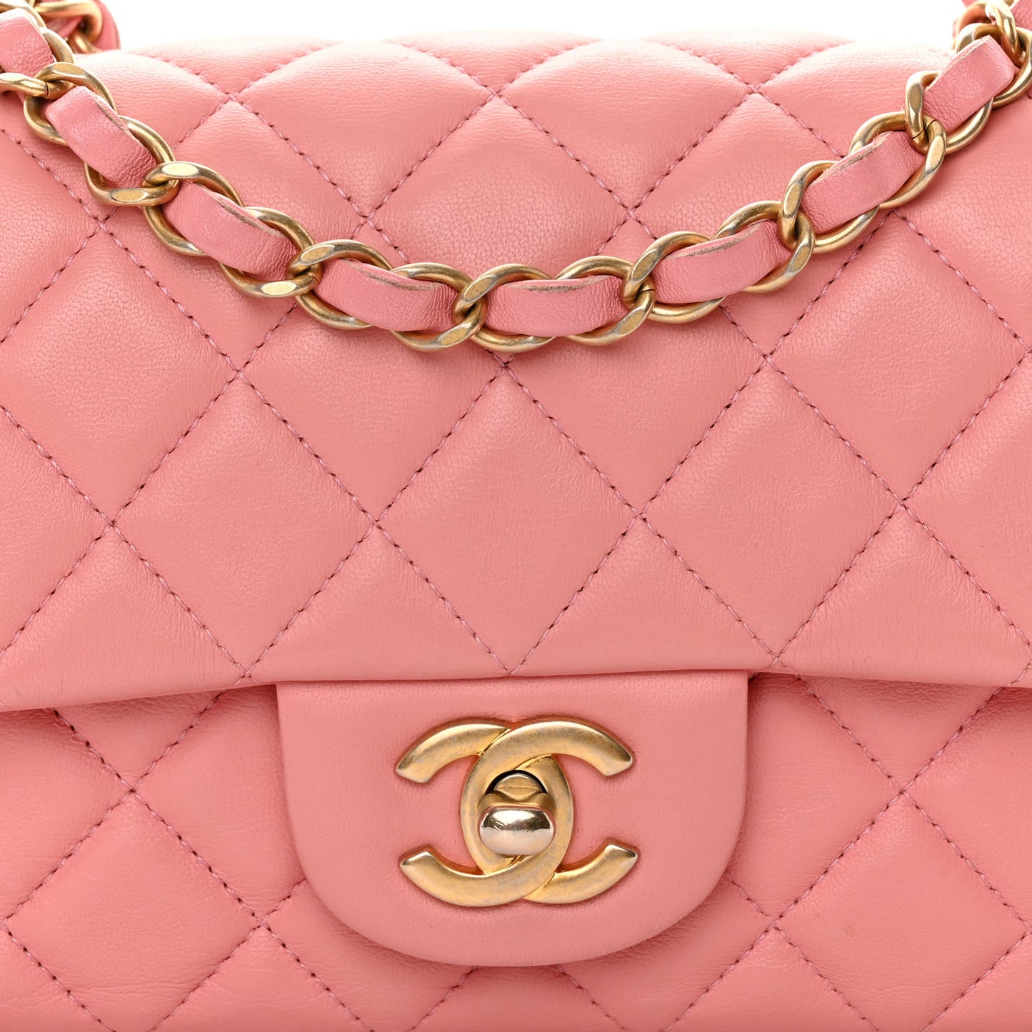 Lambskin Quilted Mini Rectangular Flap Light Pink