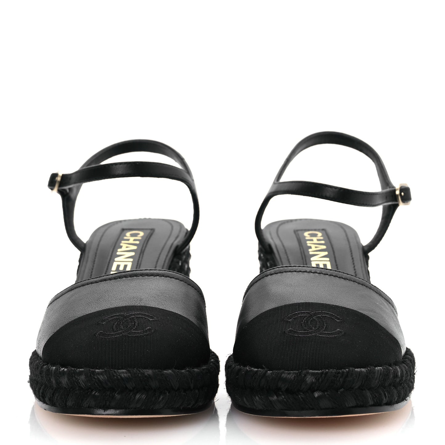 Lambskin Grosgrain CC Espadrilles Wedges 38 Black