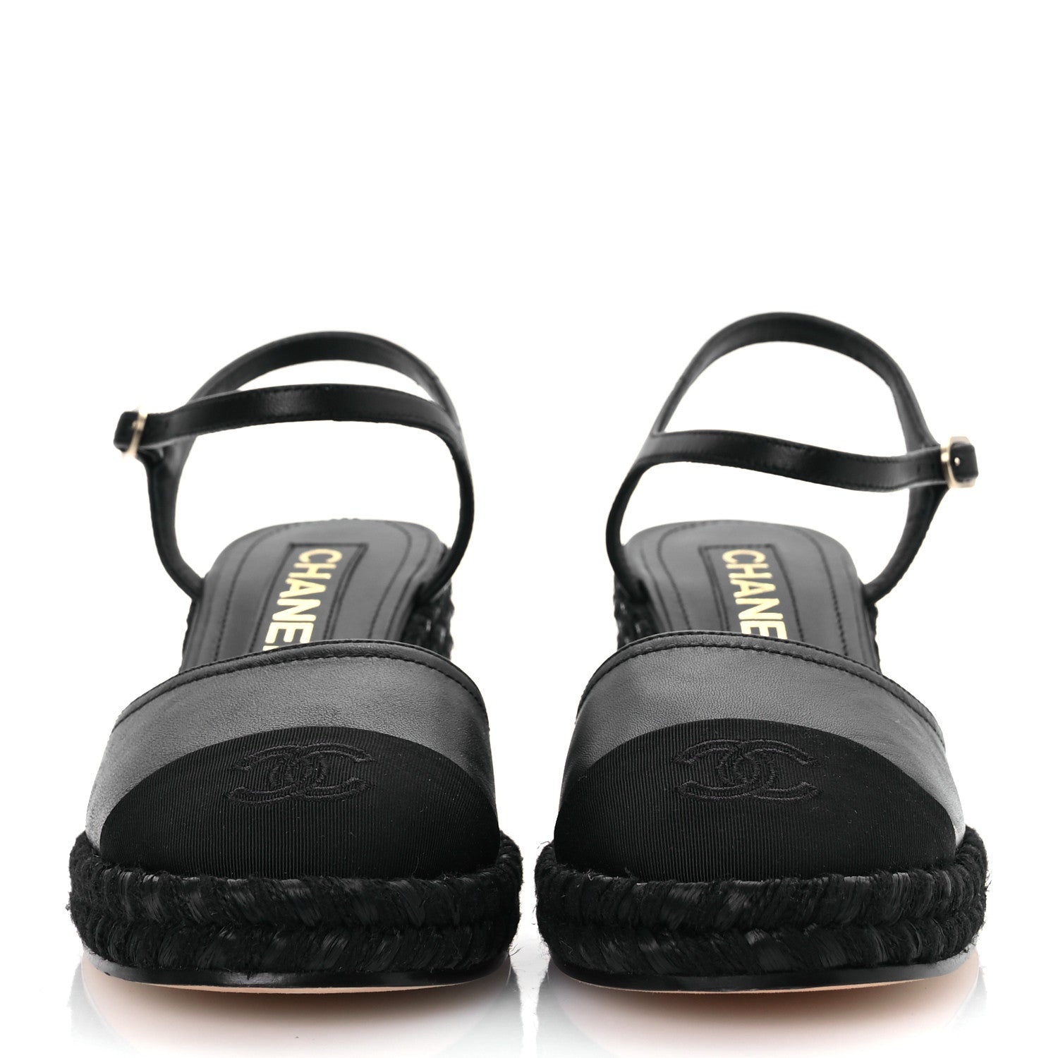 Chanel Lambskin Grosgrain CC Espadrilles Wedges 38 Black 3 of 14
