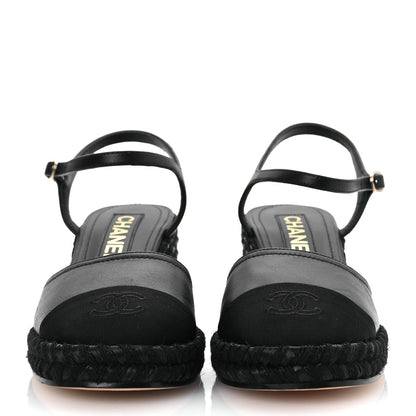 Chanel Lambskin Grosgrain CC Espadrilles Wedges 38 Black 3 of 14