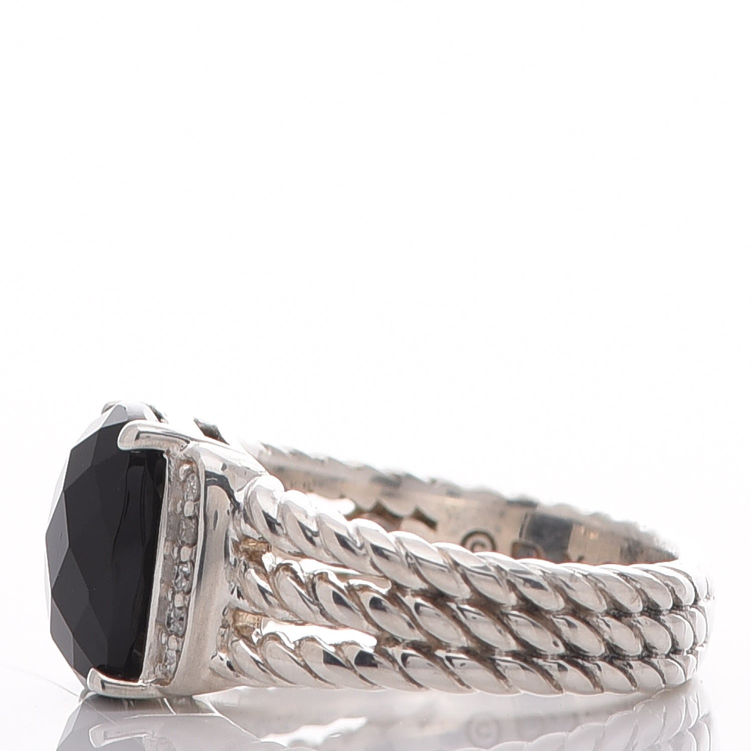 David Yurman Sterling Silver Diamond Black Onyx 10mm Petite Wheaton Ring 48 4.5 4 of 5