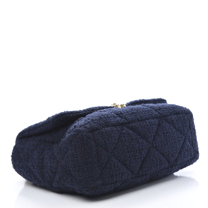 Chanel Tweed Quilted Maxi 19 Flap Navy 4 of 11