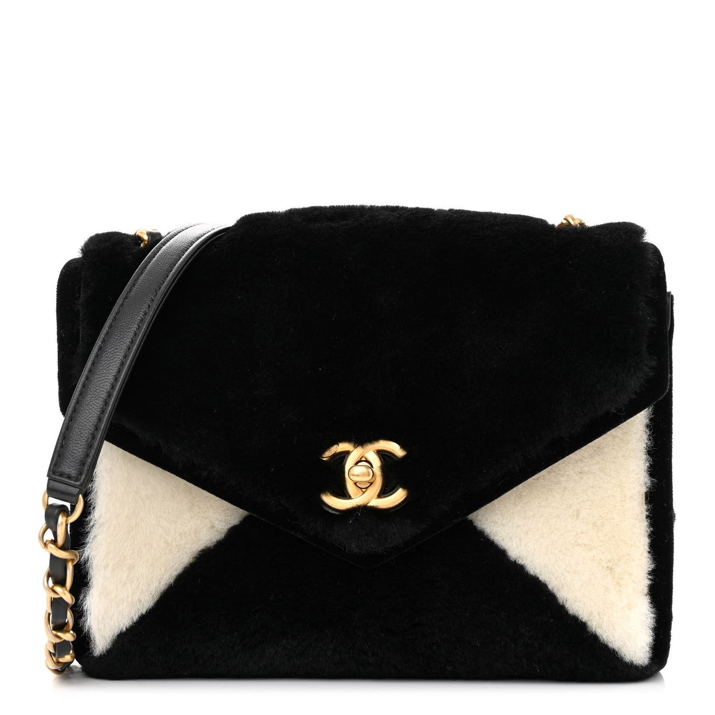 Shearling Checkered Flap Bag Black White