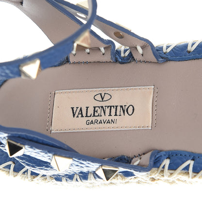 Valentino Garavani Grained Calfskin Rockstud Ankle Strap Espadrille Flat Sandals 37 Baltique 7 of 9