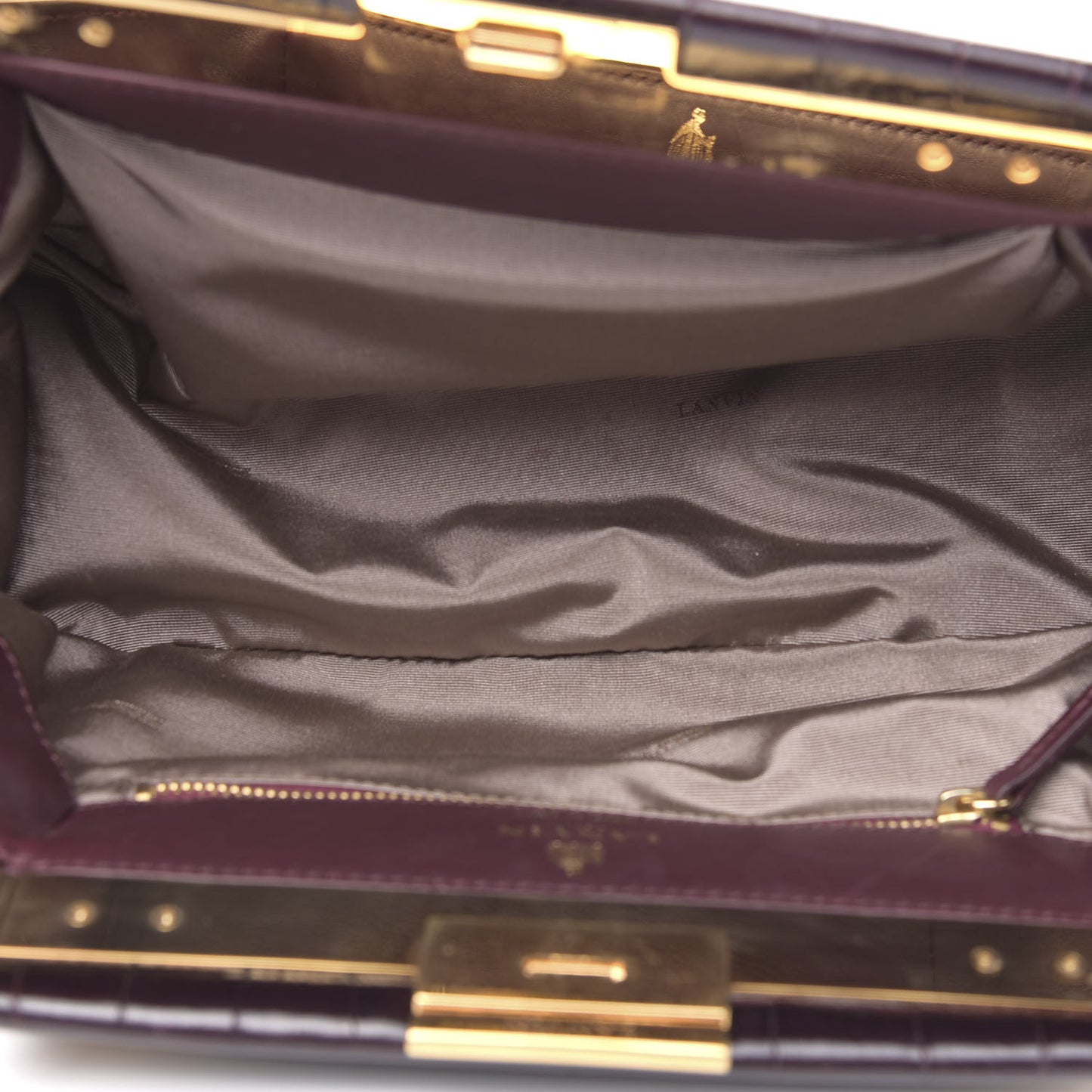 Crocodile Stamped Calfskin Trilogy Clutch Aubergine