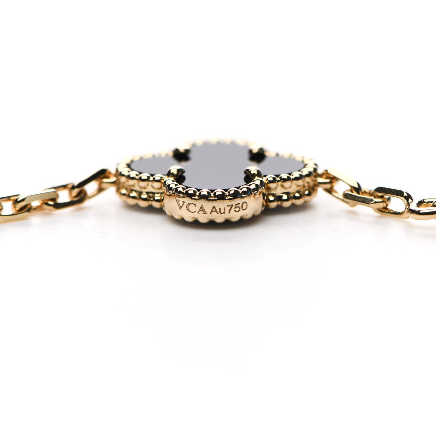 18K Yellow Gold Black Onyx 10 Motifs Vintage Alhambra Necklace
