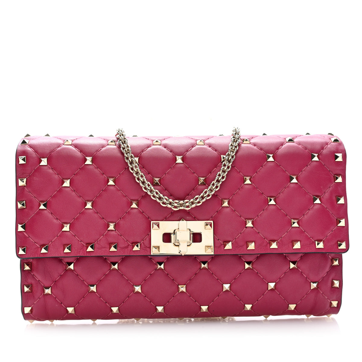Valentino Garavani Nappa Rockstud Spike Wallet On Chain Disco Pink 1 of 9