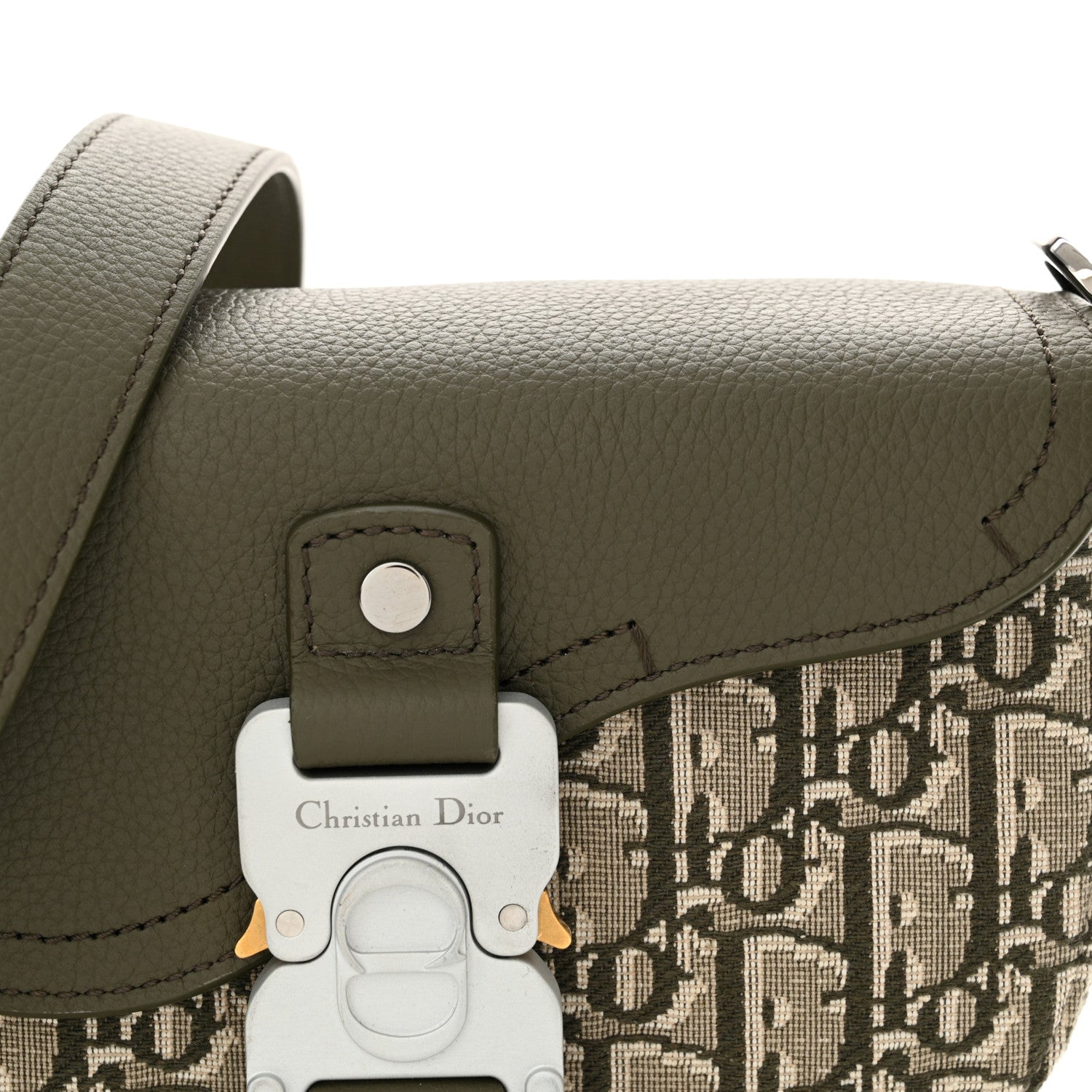 Christian Dior Oblique Jacquard Grained Calfskin Mini Saddle Messenger Bag With Flap Green 8 of 10