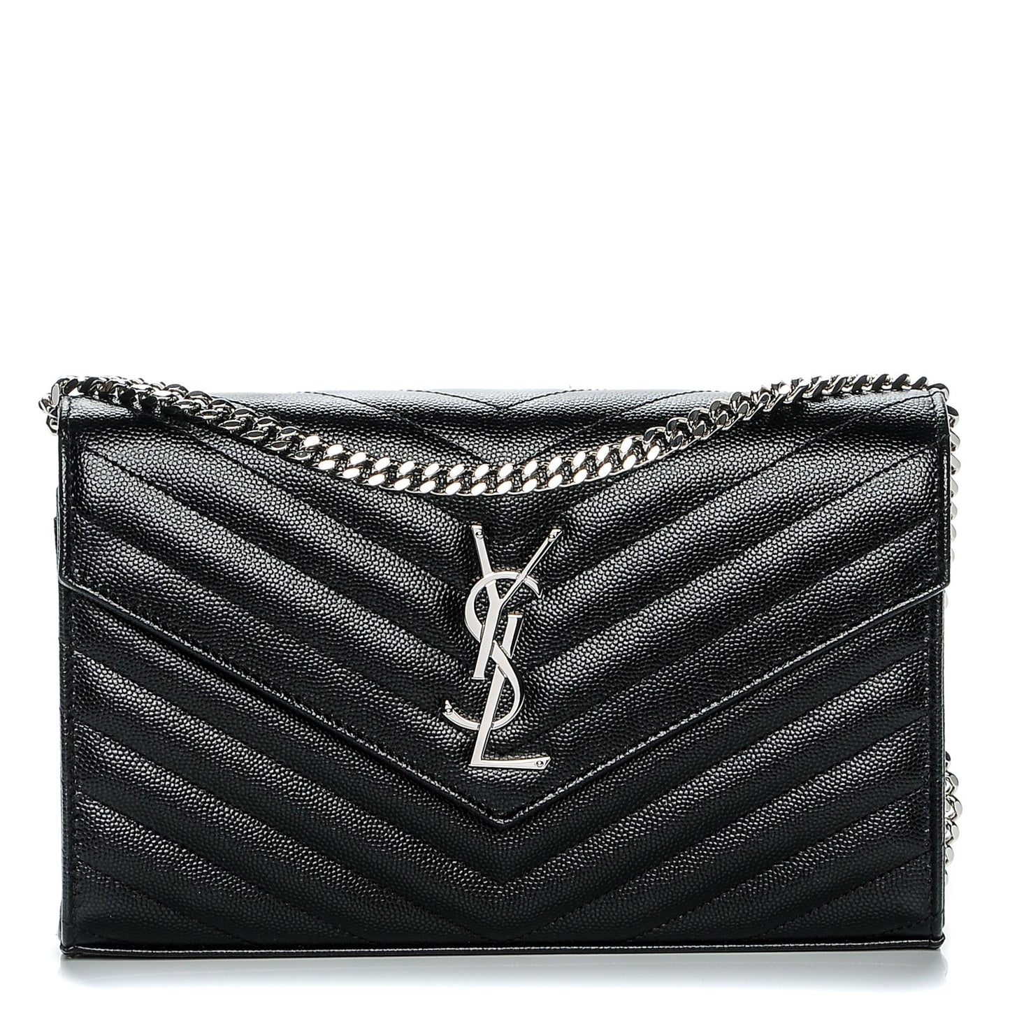 Grain De Poudre Matelasse Chevron Monogram Chain Wallet Black