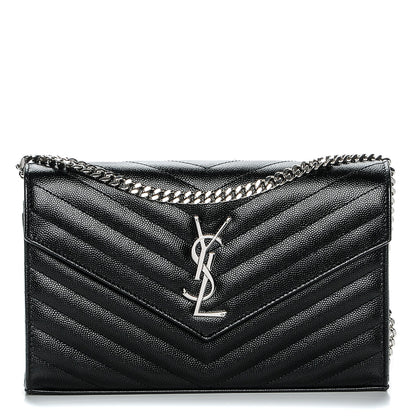Saint Laurent Grain De Poudre Matelasse Chevron Monogram Chain Wallet Black 1 of 5