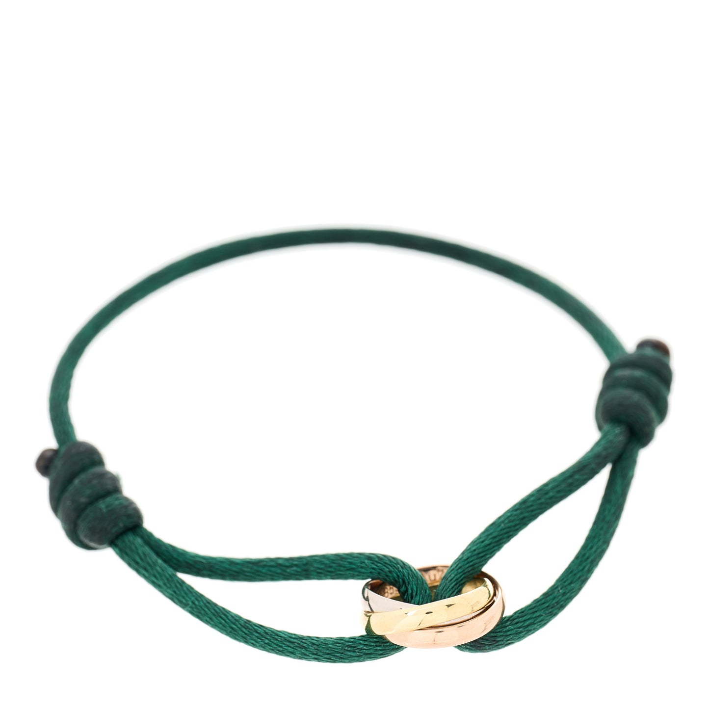 18K Pink Yellow White Gold Trinity Adjustable Cord Bracelet Green