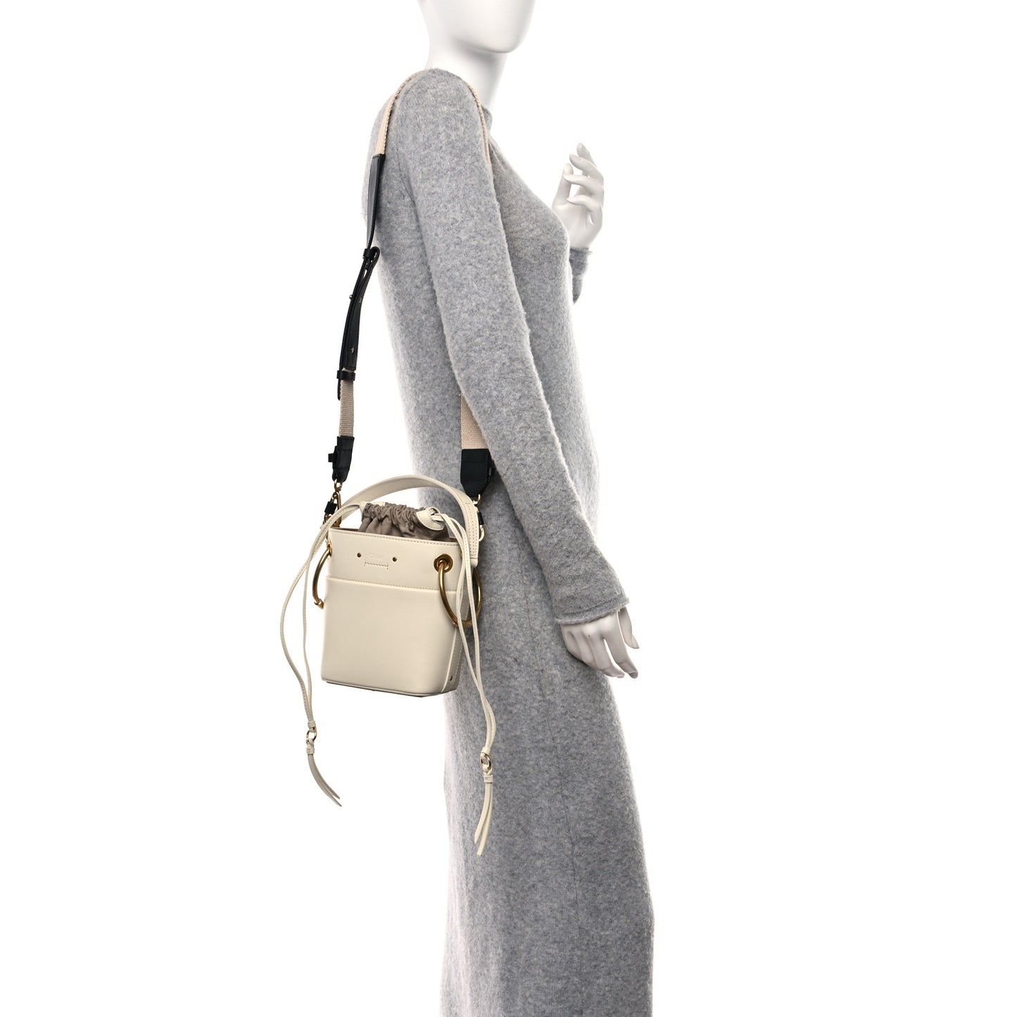 Smooth Calfskin Mini Roy Bucket Bag Natural White