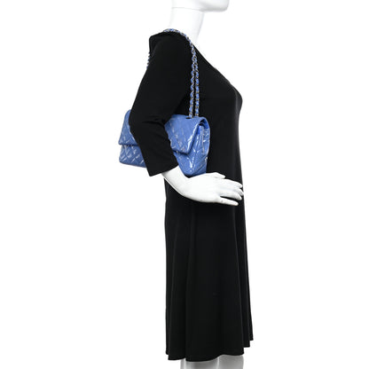 Chanel Patent Quilted Medium Double Flap Blue 2 of 10