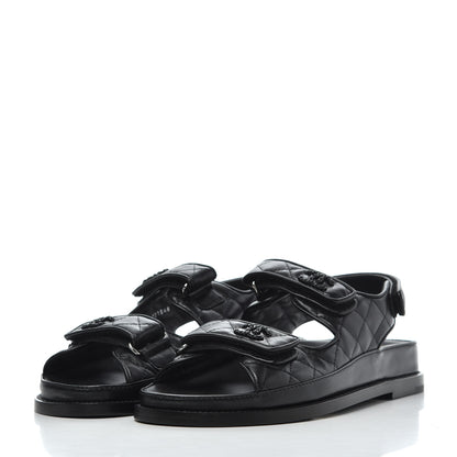 Chanel Lambskin Velcro Dad Sandals 39 Black 3 of 9