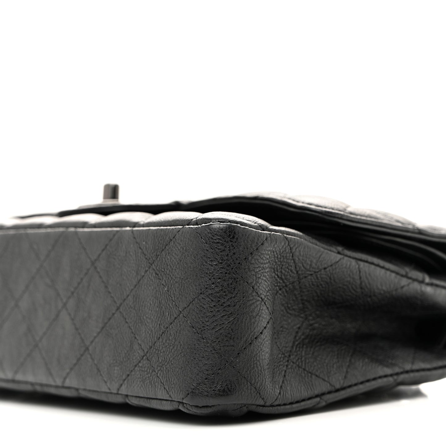 Crumpled Calfskin Quilted Medium Double Flap So Black