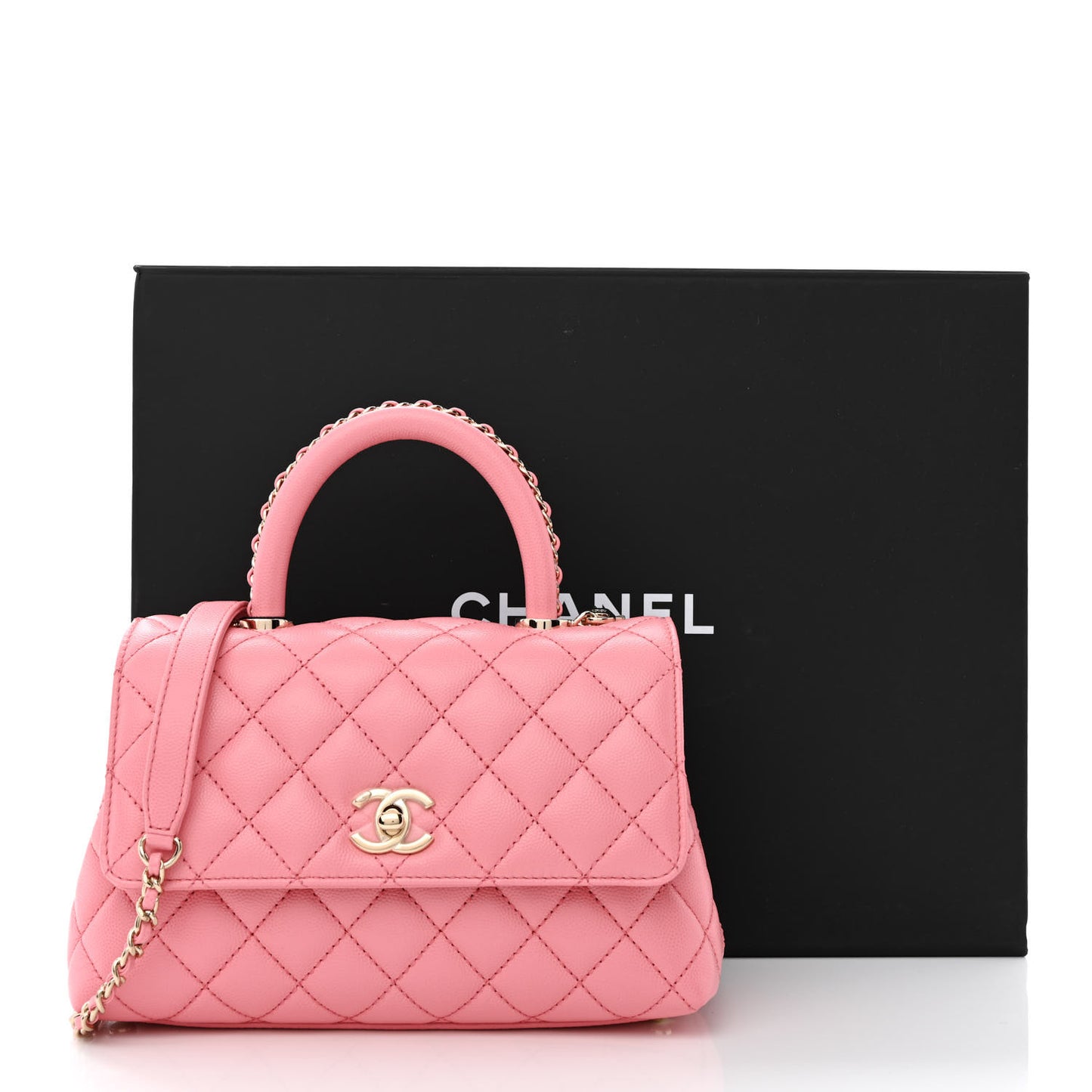 Caviar Quilted Mini Coco Chain Handle Flap Pink