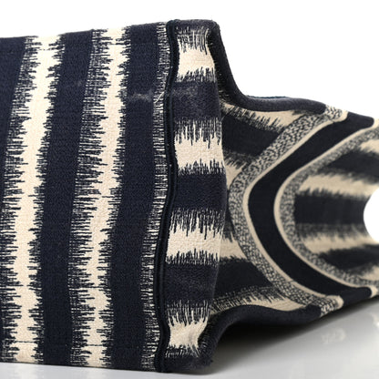 Christian Dior Canvas Embroidered Large Striped Book Tote Navy 8 of 11