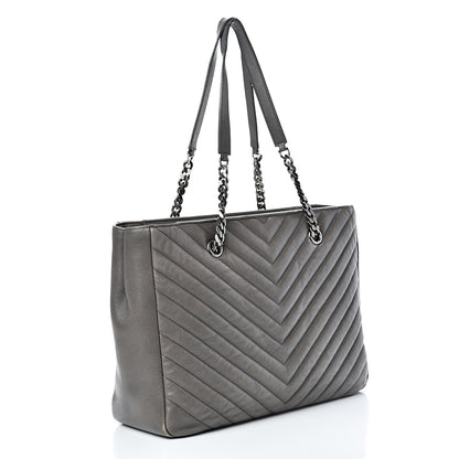 Saint Laurent Sheepskin Matelasse Chevron Large Monogram Shopping Bag Light Coal 2 of 21