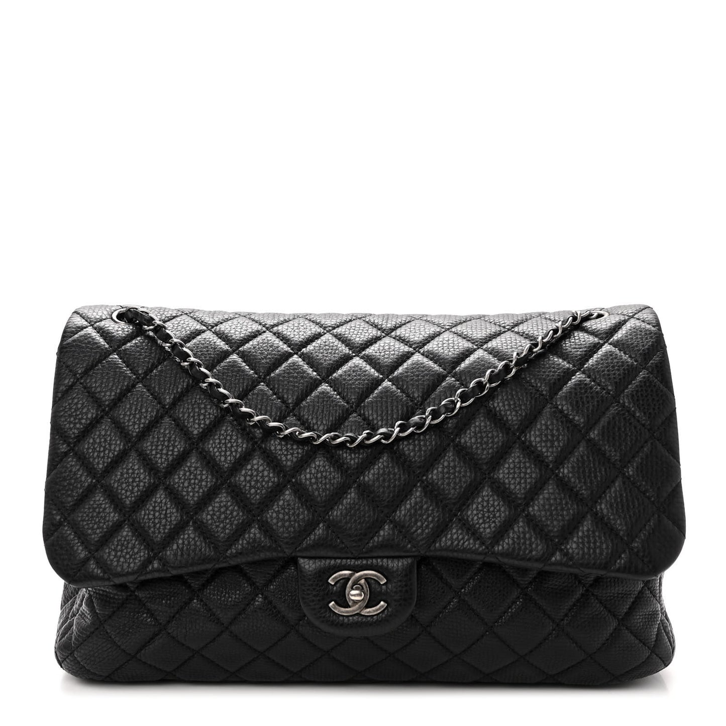 Calfskin Quilted Small XXL Travel Flap Bag Black
