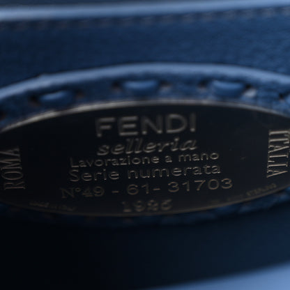 Fendi Cuoio Romano Selleria Macro Stitchings Mini Peekaboo Iconic Satchel Placca Argento Blue 6 of 10
