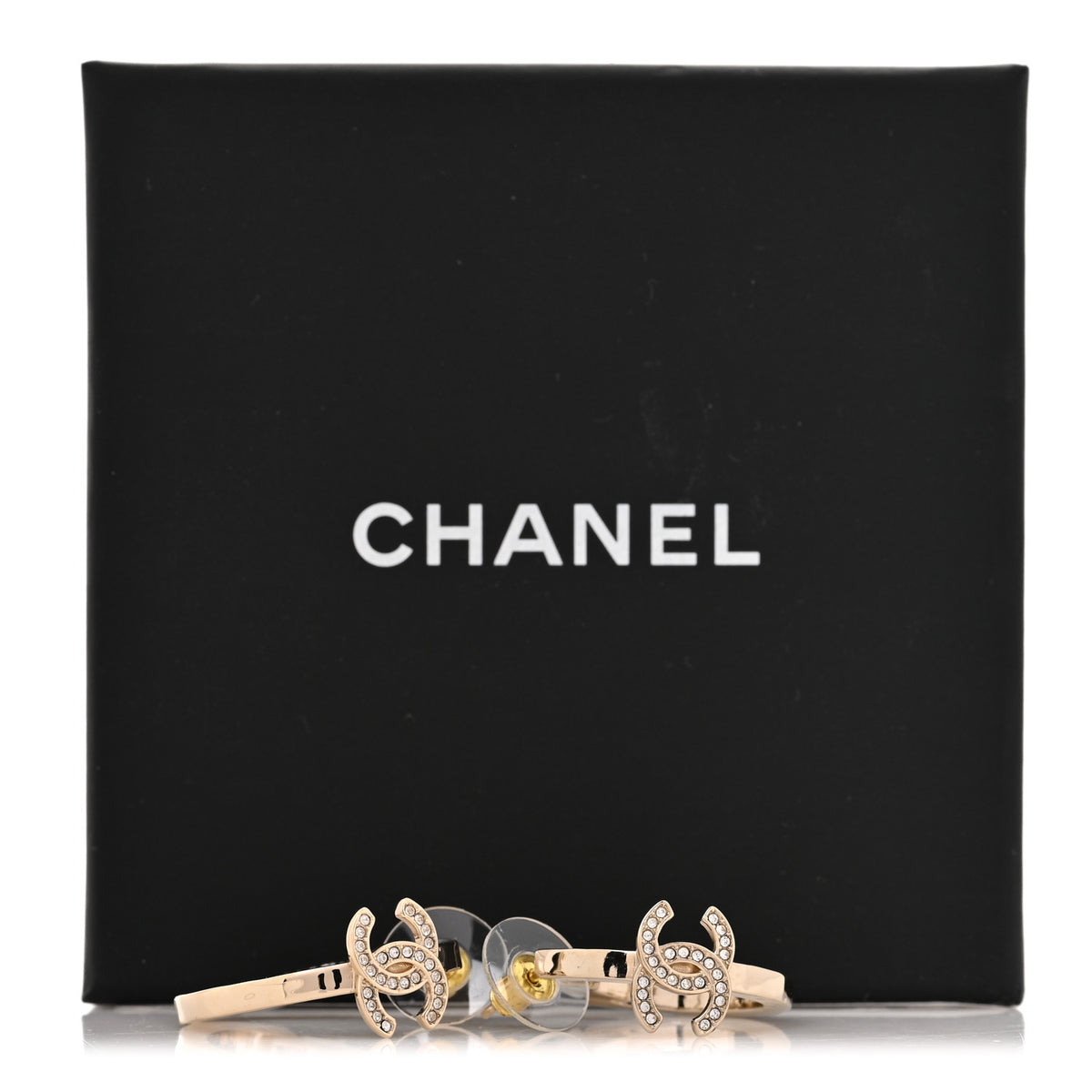 Chanel Metal Crystal CC Hoop Earrings Gold 5 of 5