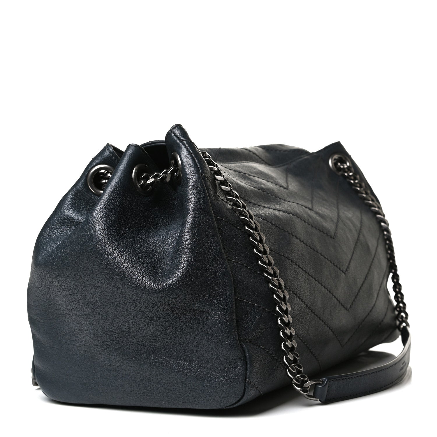 Saint Laurent Vintage Lambskin Chevron Monogram Medium Nolita Dark Smog 3 of 13