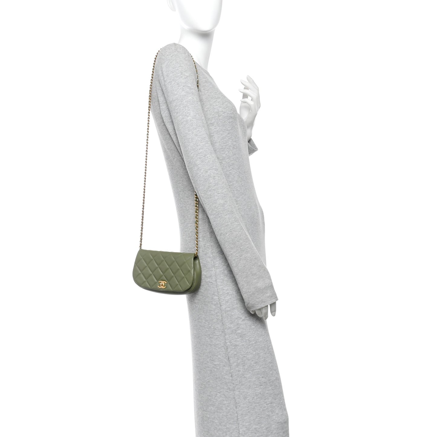 Calfskin Quilted Coco Mail Clutch With Chain Green