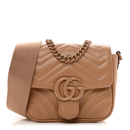 Gucci Calfskin Matelasse Monochrome Mini GG Marmont Crossbody Shoulder Bag Camelia Winter Rose 1 of 9