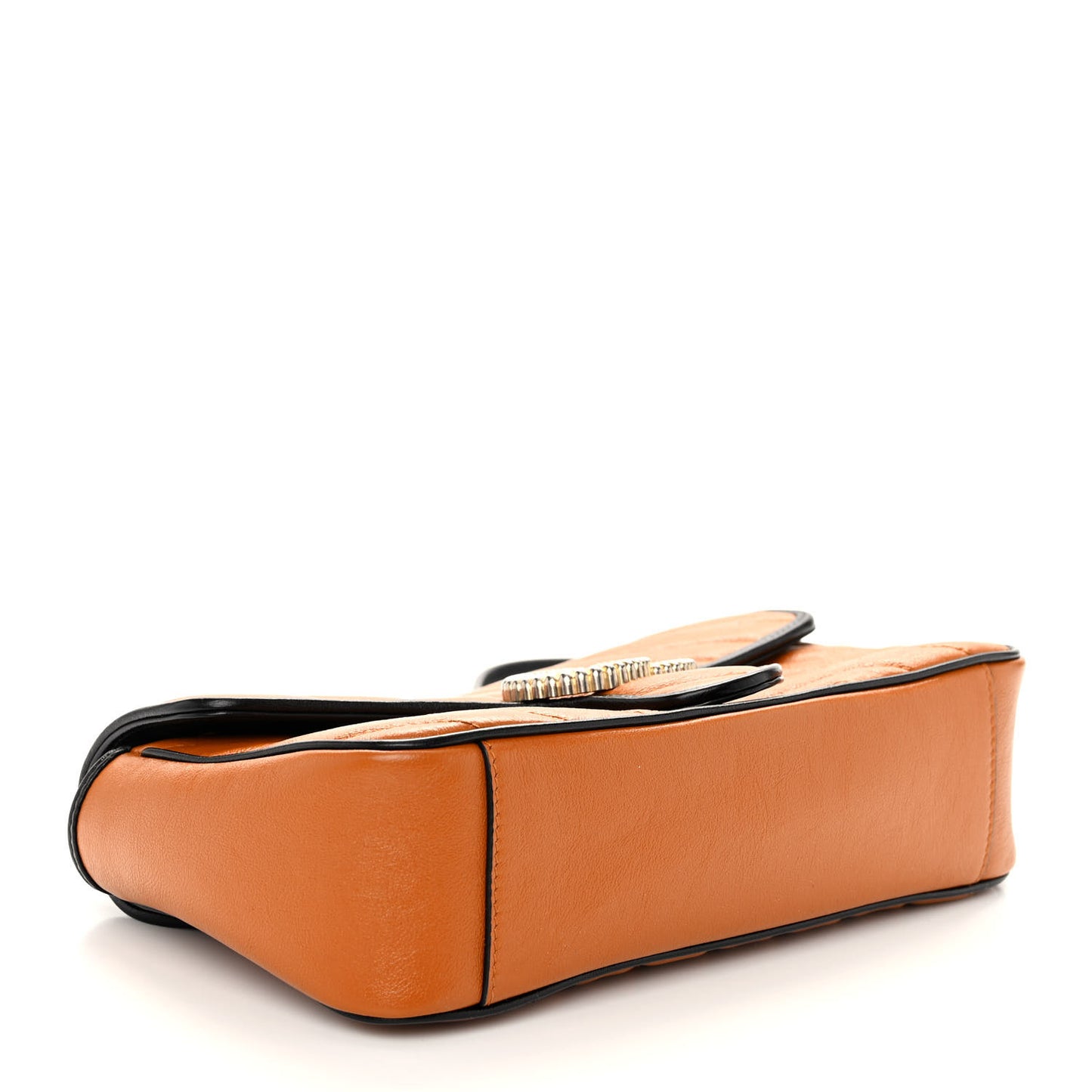 Vintage Effect Calfskin Matelasse Diagonal Small Torchon GG Marmont Shoulder Bag Cognac Black