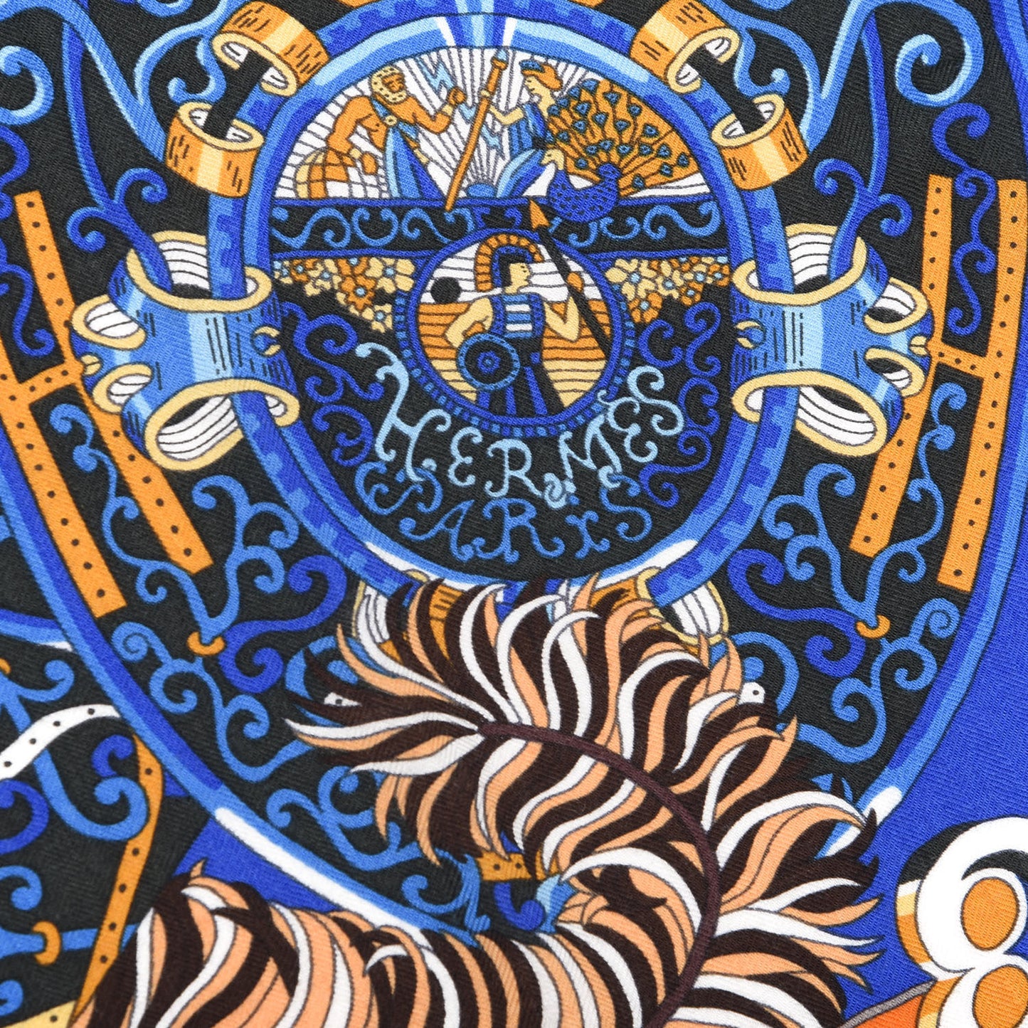 Cashmere Silk Sous L Egide De Mars Shawl 140 Bleu Royal Orange