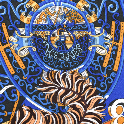 Hermes Cashmere Silk Sous L Egide De Mars Shawl 140 Bleu Royal Orange 4 of 6