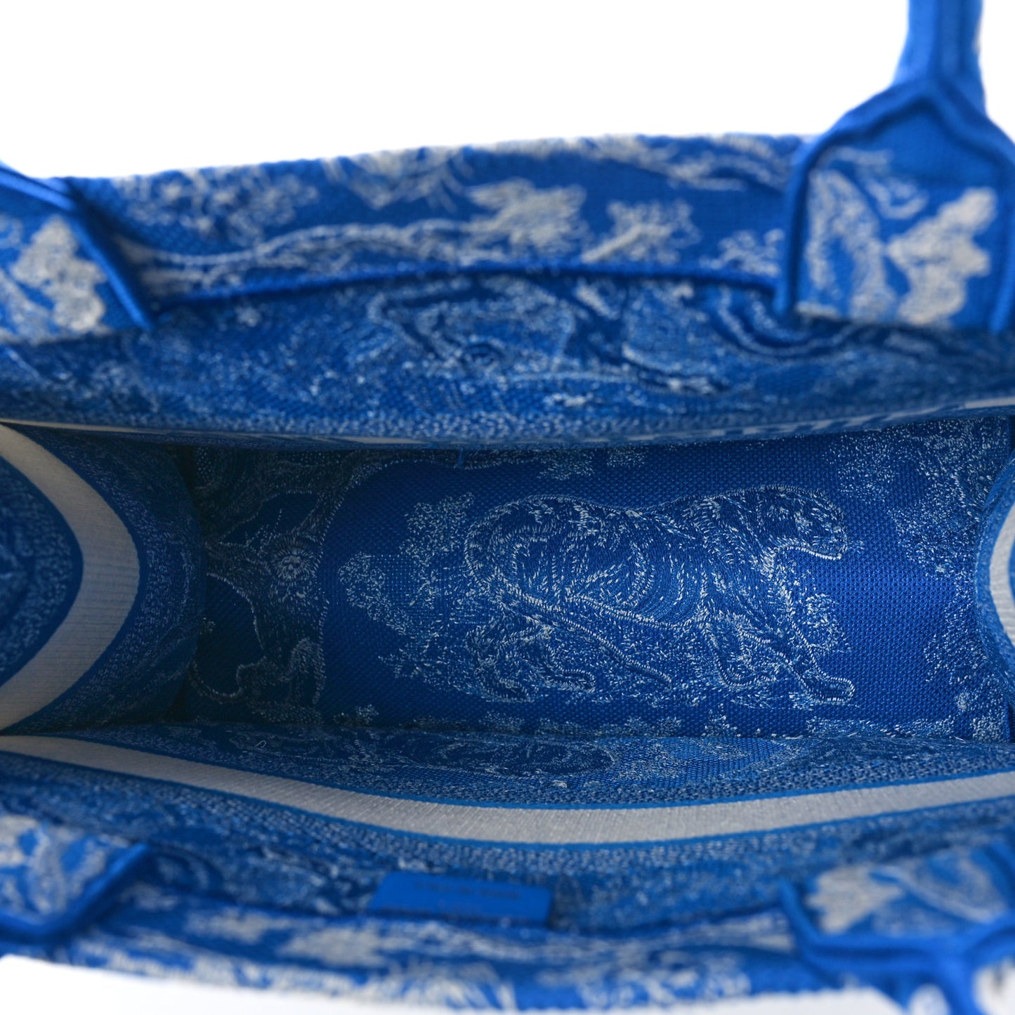 Canvas Embroidered Medium Dioriviera Toile De Jouy Book Tote Fluorescent Blue