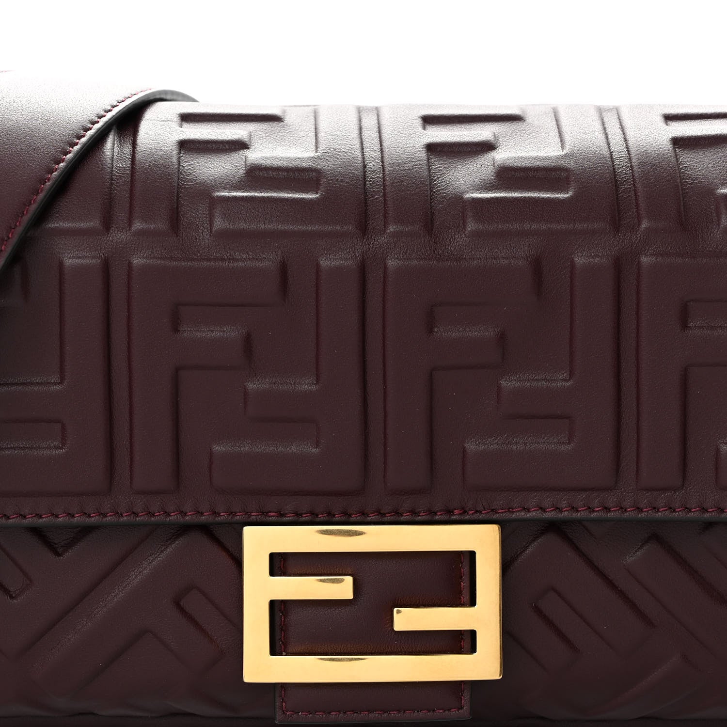 Fendi Nappa FF 1974 Embossed Baguette Granata 7 of 9