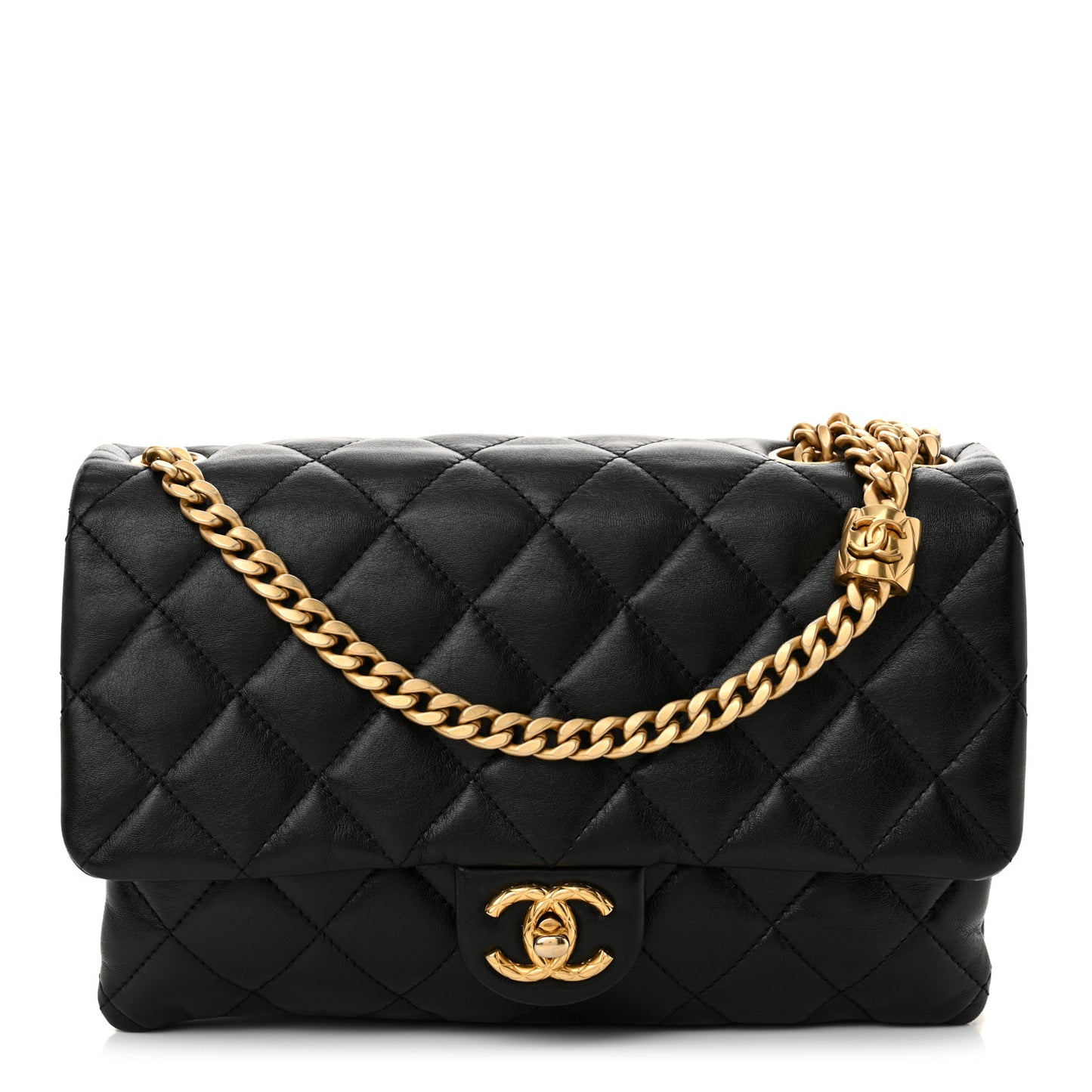 Lambskin Quilted Medium Pillow Crush Flap Bag Black