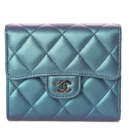 Chanel Iridescent Lambskin Quilted Small Compact Wallet Turquoise 1 of 10
