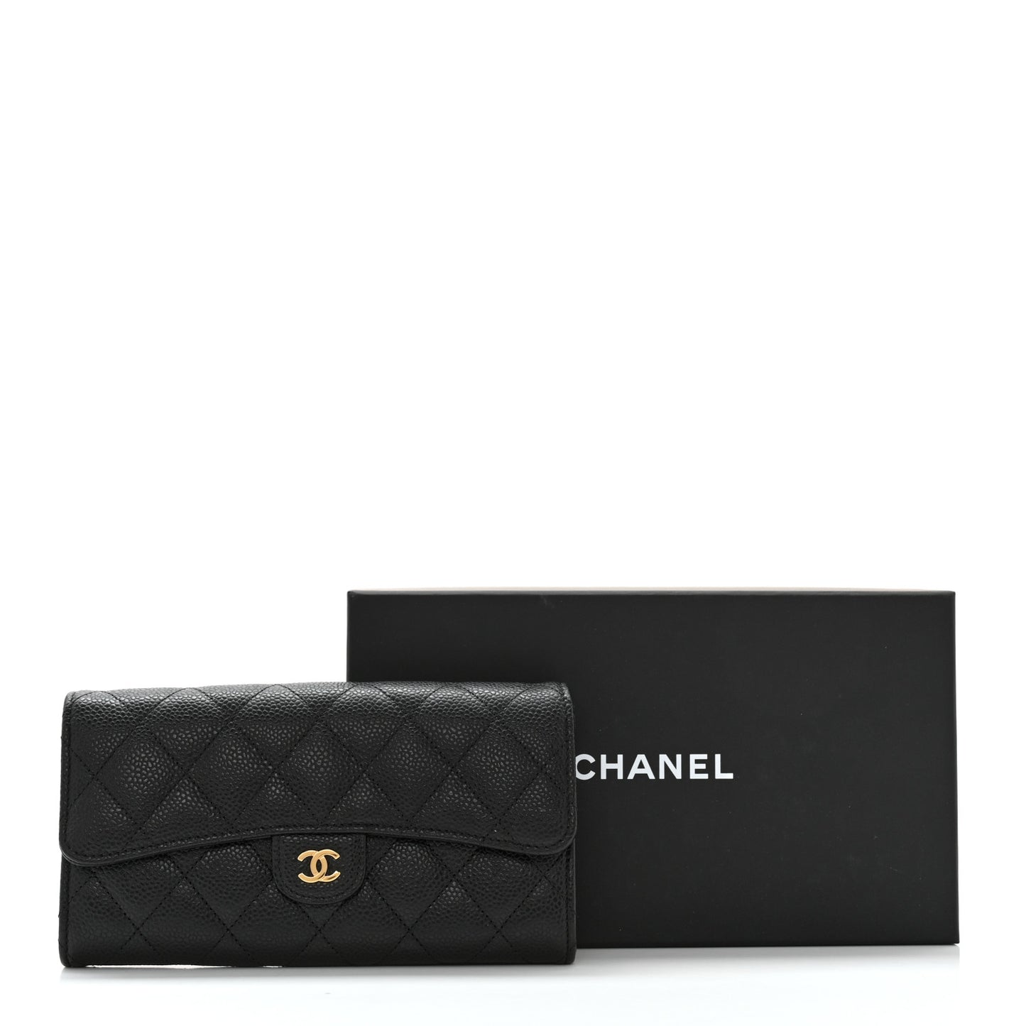 Caviar Quilted Large Gusset Flap Wallet Black