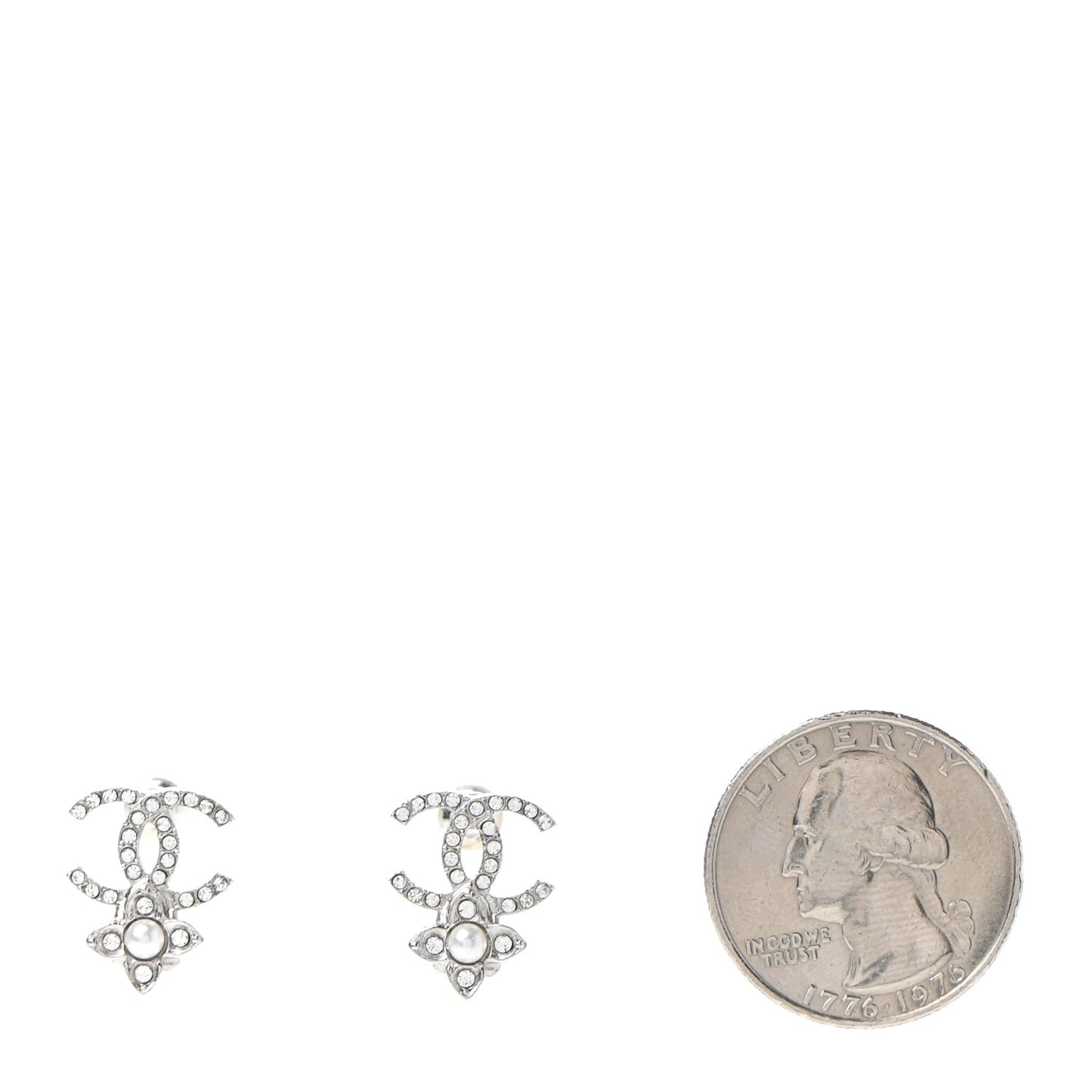 Crystal Pearl Flower CC Earrings Silver