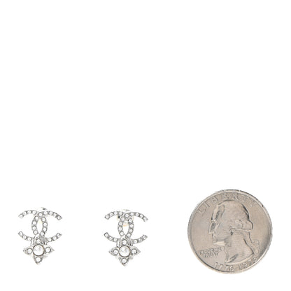 Chanel Crystal Pearl Flower CC Earrings Silver 2 of 5