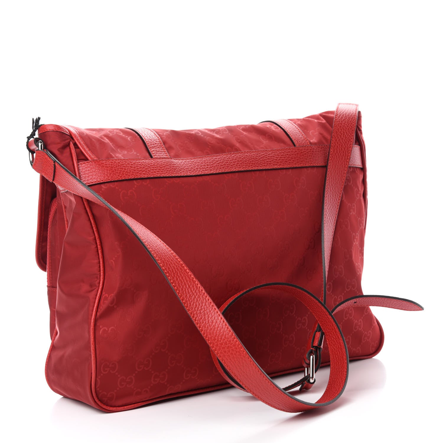 Gucci Nylon Monogram Double Buckle Flap Messenger Bag Vibrant Red 3 of 10