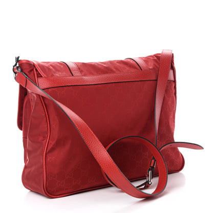 Gucci Nylon Monogram Double Buckle Flap Messenger Bag Vibrant Red 3 of 10