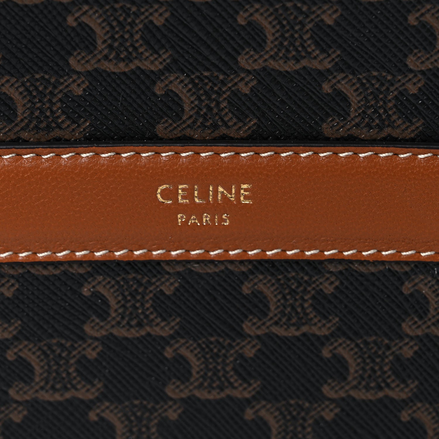 Celine Lambskin Triomphe Canvas Round Purse On Strap Black Tan 6 of 10