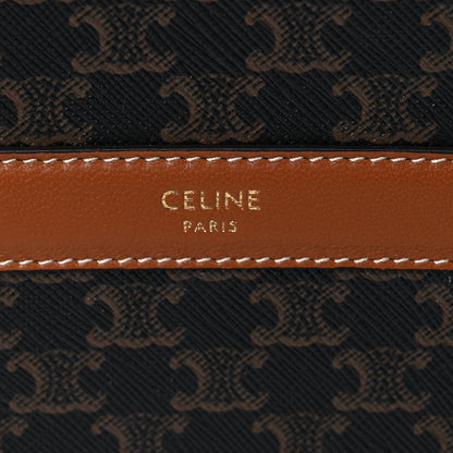 Celine Lambskin Triomphe Canvas Round Purse On Strap Black Tan 6 of 10