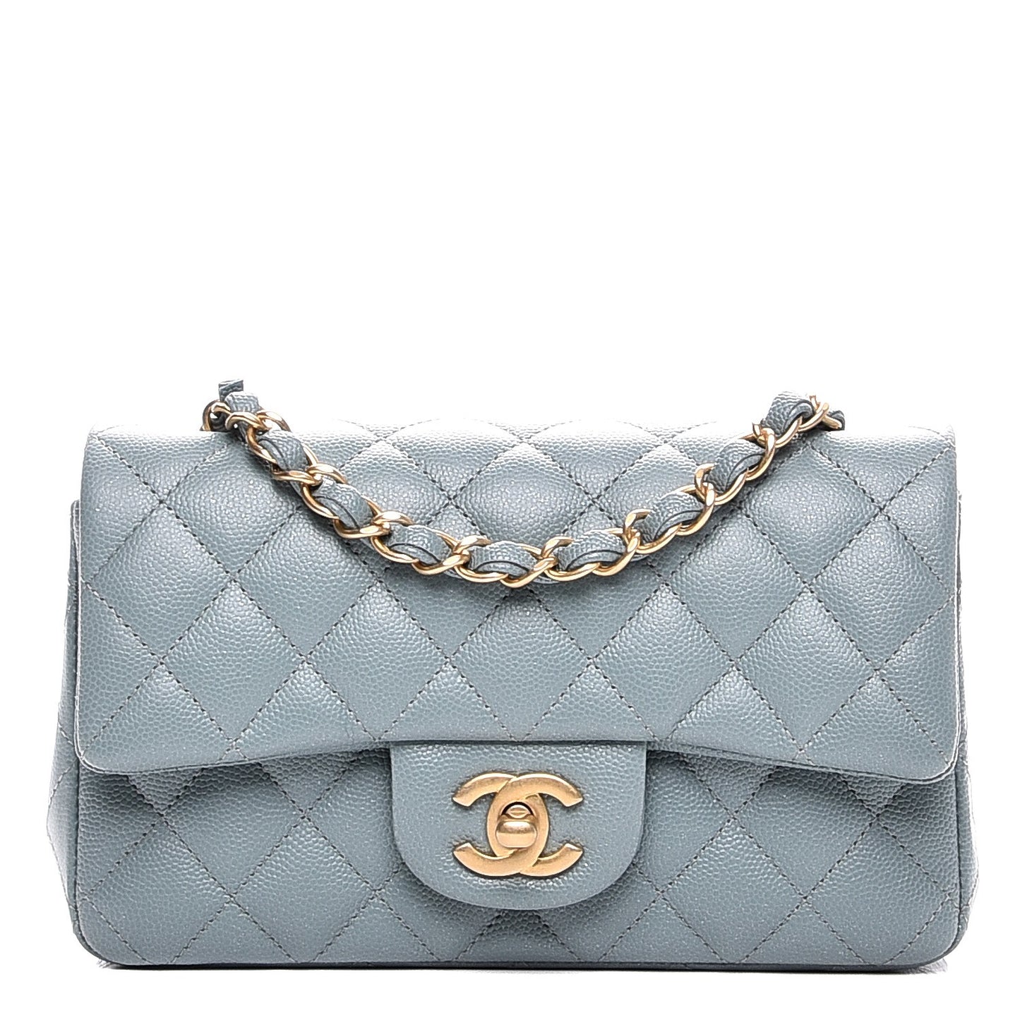 Iridescent Caviar Quilted Mini Rectangular Flap Light Blue