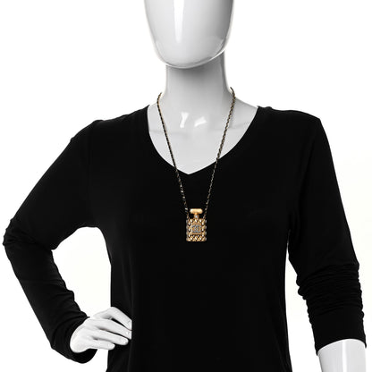 Chanel Crystal Pearl Perfume Bottle CC Necklace Black Gold 2 of 4