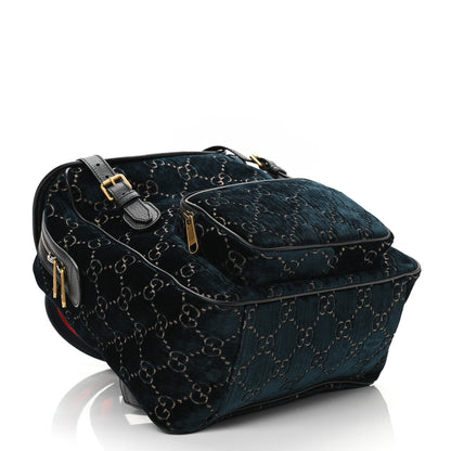 Gucci Velvet GG Monogram Textured Calfskin Web Small Double Buckle Backpack Blue Beige Black 4 of 11
