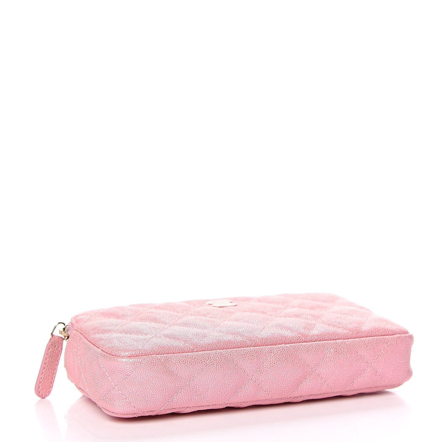 Iridescent Caviar Quilted Small Clutch With Chain Pink