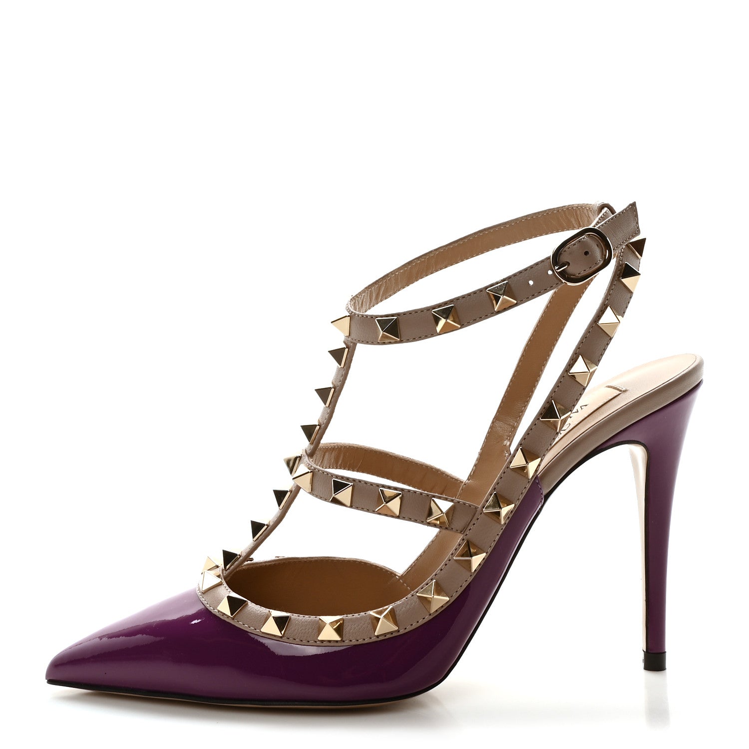 Valentino Garavani Patent Nappa Rockstud Ankle Strap 100mm Pumps 37.5 Purple Poudre 1 of 9