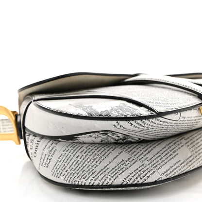 Christian Dior Calfskin Newspaper Printed Saddle Bag With Strap Black White 9 of 10