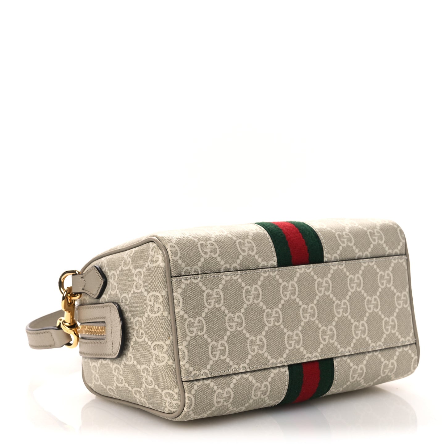 GG Supreme Monogram Textured Dollar Calfskin Web Ophidia Mini Top Handle Bag Beige Mystic White Oatmeal